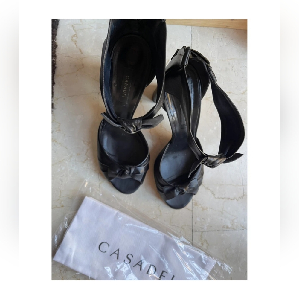 Casadei Black Leather Heeled Sandals US 10